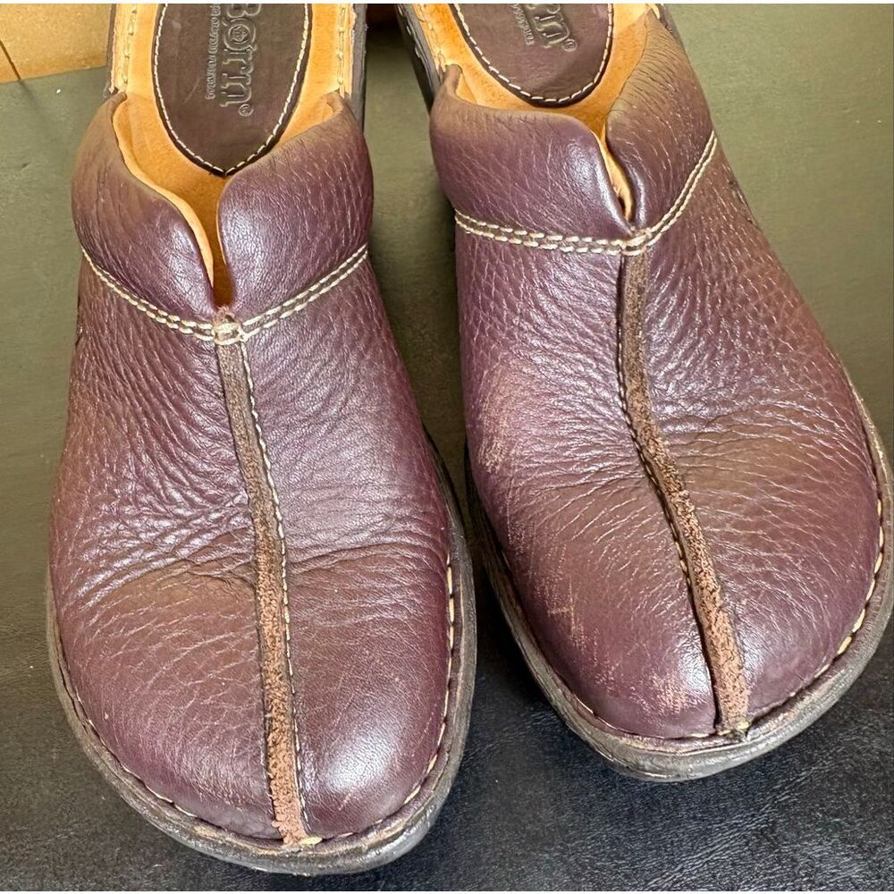 BOC Born Brown Leather Mules Clogs Slides Slip On Block Heel Shoes Womens Size 7 - Picture 3 of 6